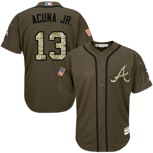 Braves #13 Ronald Acuna Jr. Green Salute to Service Stitched MLB Jersey
