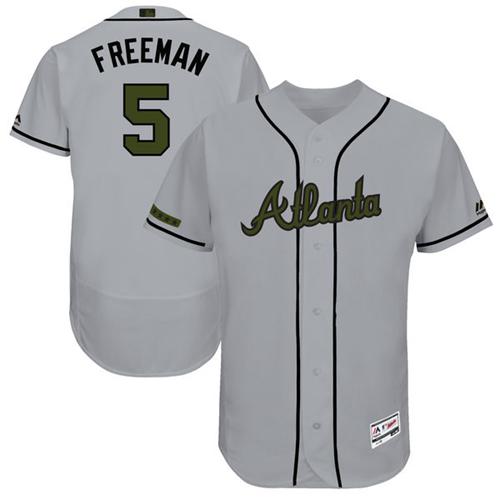 Braves #5 Freddie Freeman Grey Flexbase Authentic Collection Memorial Day Stitched MLB Jersey