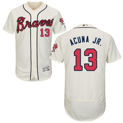 Braves #13 Ronald Acuna Jr. Cream Flexbase Authentic Collection Stitched MLB Jersey