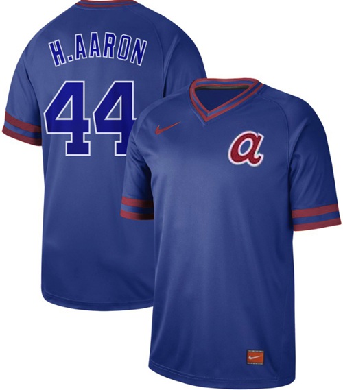 Nike Braves #44 Hank Aaron Royal Authentic Cooperstown Collection Stitched MLB Jersey