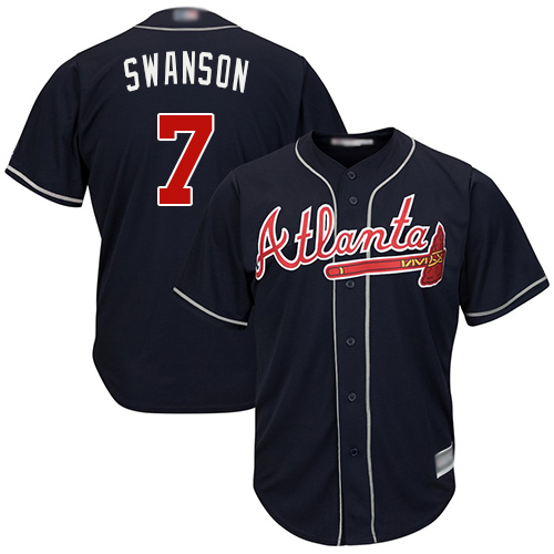 Braves #7 Dansby Swanson Navy Blue New Cool Base Stitched MLB Jersey