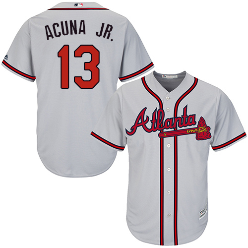 Braves #13 Ronald Acuna Jr. Grey New Cool Base Stitched MLB Jersey
