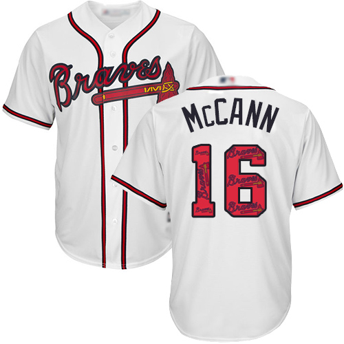 Braves #16 Brian McCann White Team Logo Fashion Stitched MLB Jersey