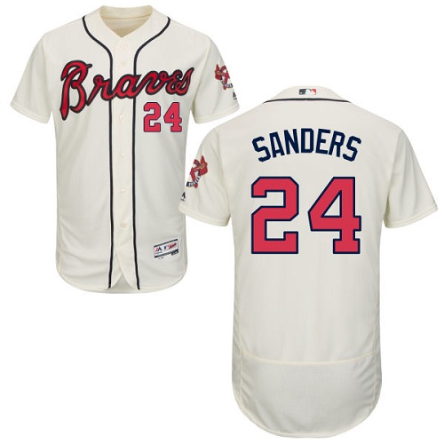 Braves #24 Deion Sanders Cream Flexbase Authentic Collection Stitched MLB Jersey