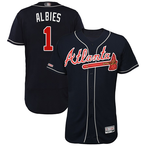 Braves #1 Ozzie Albies Navy Blue Flexbase Authentic Collection Stitched MLB Jersey