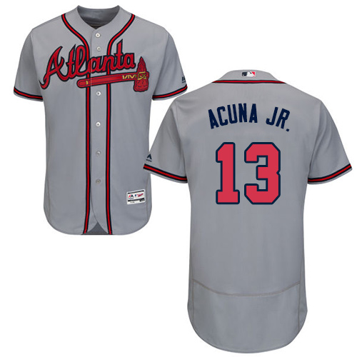 Braves #13 Ronald Acuna Jr. Grey Flexbase Authentic Collection Stitched MLB Jersey