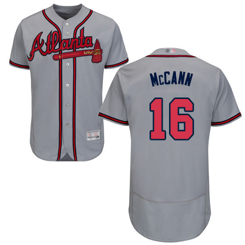 Braves #16 Brian McCann Grey Flexbase Authentic Collection Stitched MLB Jersey
