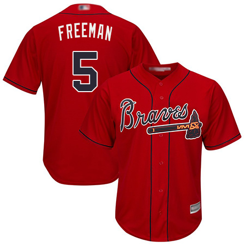 Braves #5 Freddie Freeman Red New Cool Base Stitched MLB Jersey