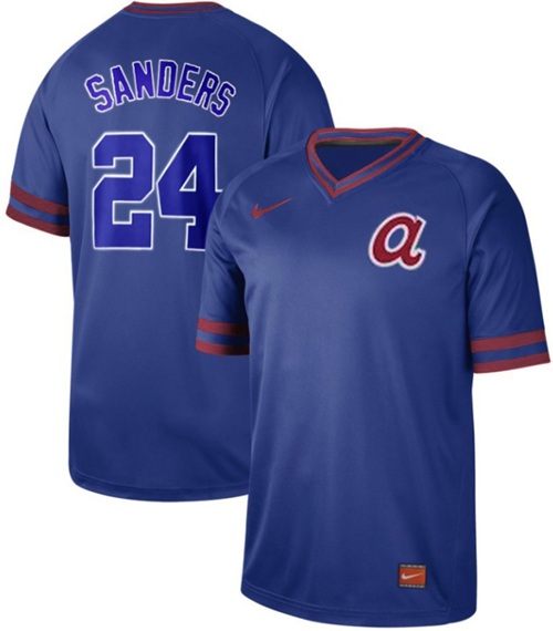 Nike Braves #24 Deion Sanders Royal Authentic Cooperstown Collection Stitched MLB Jersey