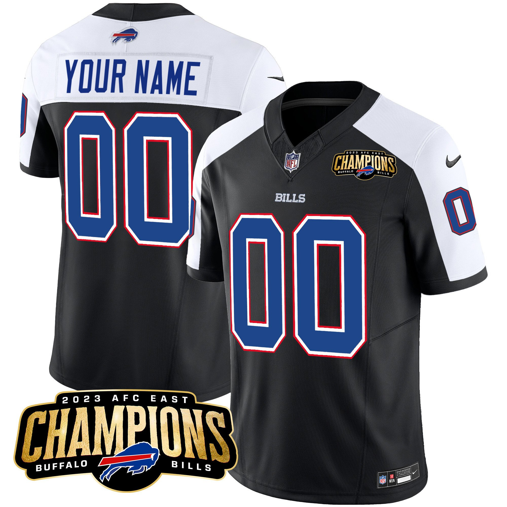 Men's Buffalo Bills Active Player Custom Black/White 2023 F.U.S.E. AFC East Champions Ptach Stitched Football Jersey