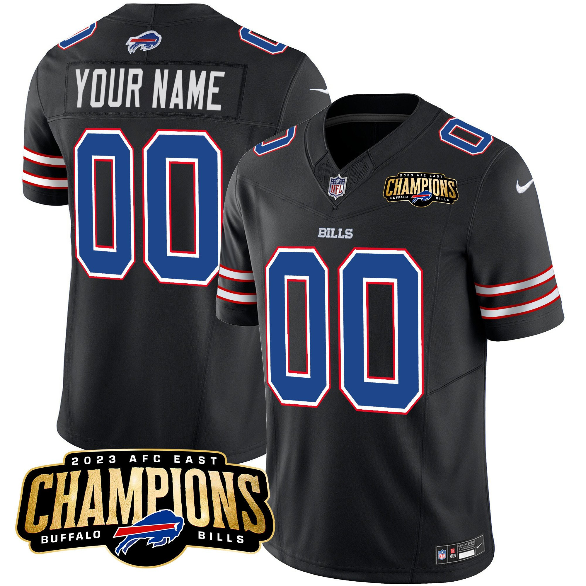 Men's Buffalo Bills Active Player Custom Black 2023 F.U.S.E. AFC East Champions Ptach Stitched Football Jersey