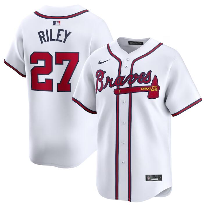 Men's Atlanta Braves #27 Austin Riley White 2024 Home Limited Stitched Baseball Jersey