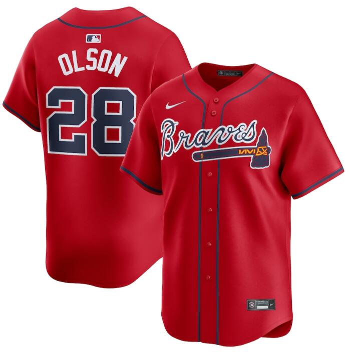 Men's Atlanta Braves #28 Matt Olson Red 2024 Alternate Limited Stitched Baseball Jersey
