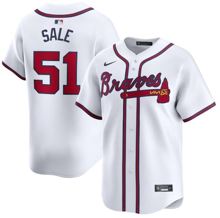 Men's Atlanta Braves #51 Chris Sale White 2024 Home Limited Stitched Baseball Jersey