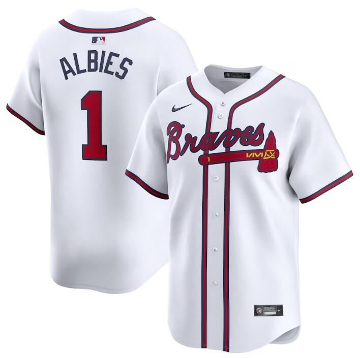 Men's Atlanta Braves #1 Ozzie Albies White 2024 Home Limited Stitched Baseball Jersey