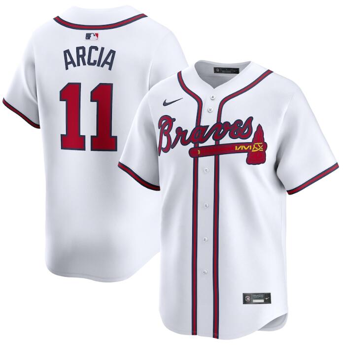 Men's Atlanta Braves #11 Orlando Arcia White 2024 Home Limited Stitched Baseball Jersey