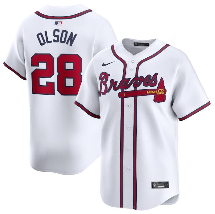 Men's Atlanta Braves #28 Matt Olson White 2024 Home Limited Stitched Baseball Jersey