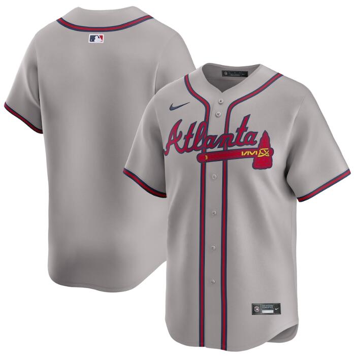 Men's Atlanta Braves Blank Grey 2024 Away Limited Stitched Baseball Jersey