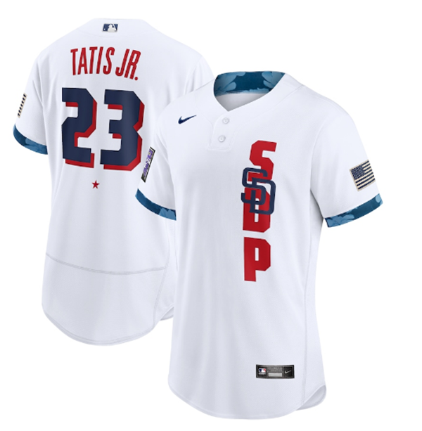 Men's San Diego Padres #23 Fernando Tatis Jr. 2021 White All-Star Flex Base Stitched MLB Jersey