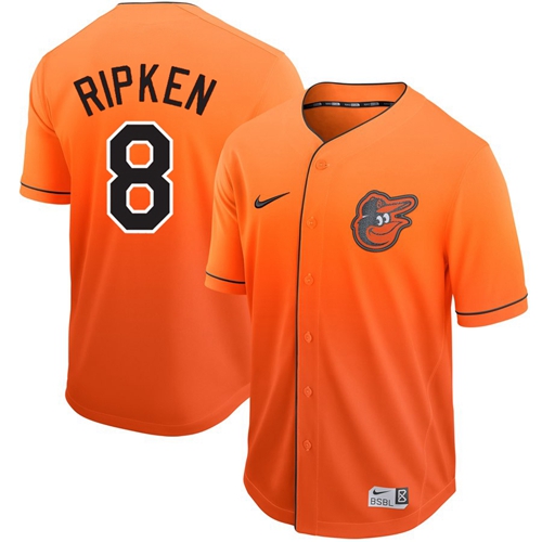 Nike Orioles #8 Cal Ripken Orange Fade Authentic Stitched MLB Jersey