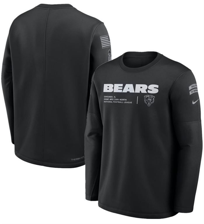 Men's Chicago Bears Black 2026 Salute to Service Sideline Coaches Crewneck Therma-FIT Sweatshirt