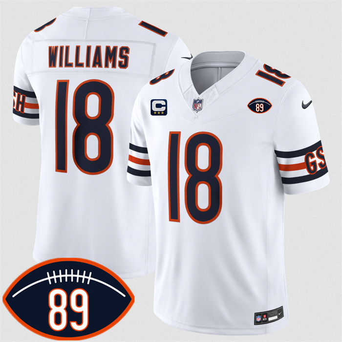 Men's Chicago Bears #18 Caleb Williams White 2026 With Mike Ditka 89 Patch And 3-star C Patch Vapor Untouchable Limited Stitched Football Jersey