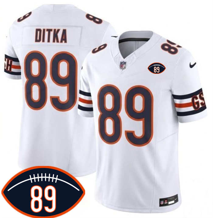 Men's Chicago Bears #89 Mike Ditka White 2026 With Mike Ditka 89 Patch F.U.S.E. Vapor Untouchable Limited Stitched Football Jersey