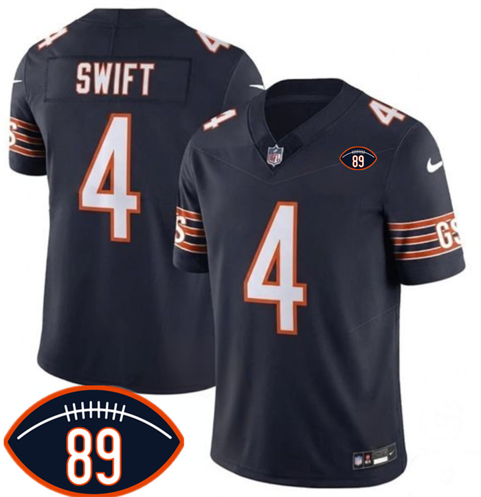 Men's Chicago Bears #4 D'Andre Swift Navy 2026 With Mike Ditka 89 Patch F.U.S.E. Vapor Untouchable Limited Stitched Football Jersey