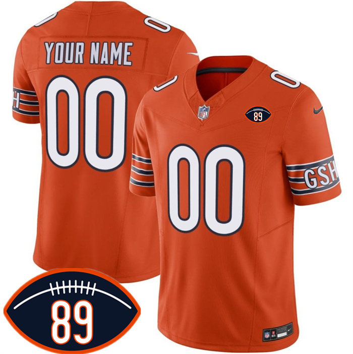 Men's Chicago Bears Active Player Custom Orange 2026 With Mike Ditka 89 Patch F.U.S.E. With VMH Patch Vapor Untouchable Limited Stitched Football Jersey