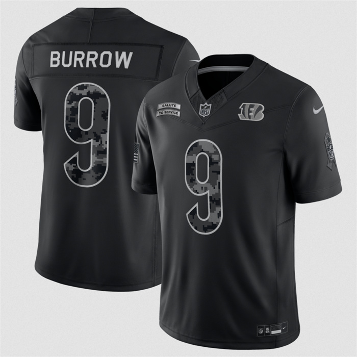 Men's Cincinnati Bengals #9 Joe Burrow Black F.U.S.E. 2026 Salute to Service Limited Stitched Football Jersey