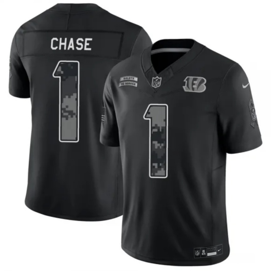 Men's Cincinnati Bengals #1 Ja'Marr Chase Black F.U.S.E. 2026 Salute to Service Limited Stitched Football Jersey