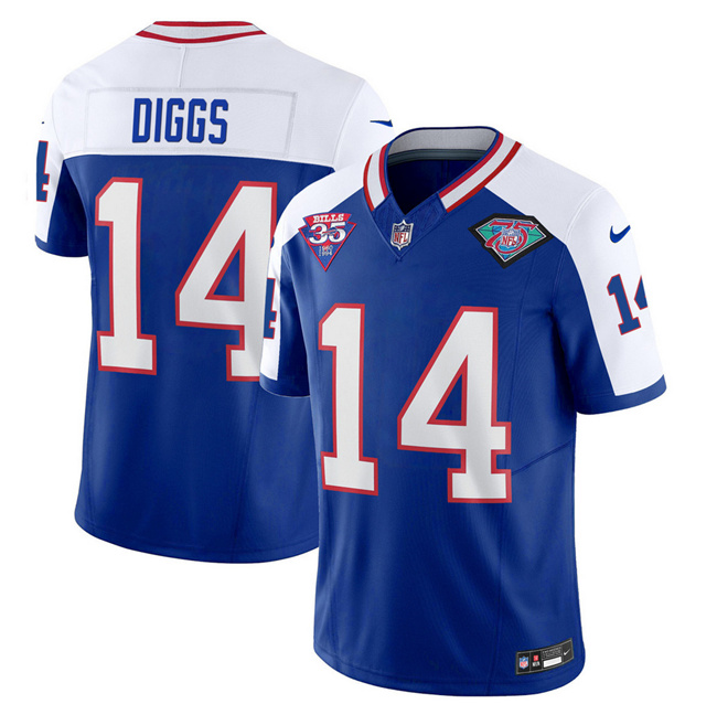 Men's Buffalo Bills #14 Stefon Diggs Blue/White 75th Anniversary 2023 F.U.S.E. Throwback Vapor Untouchable Limited Stitched Jersey
