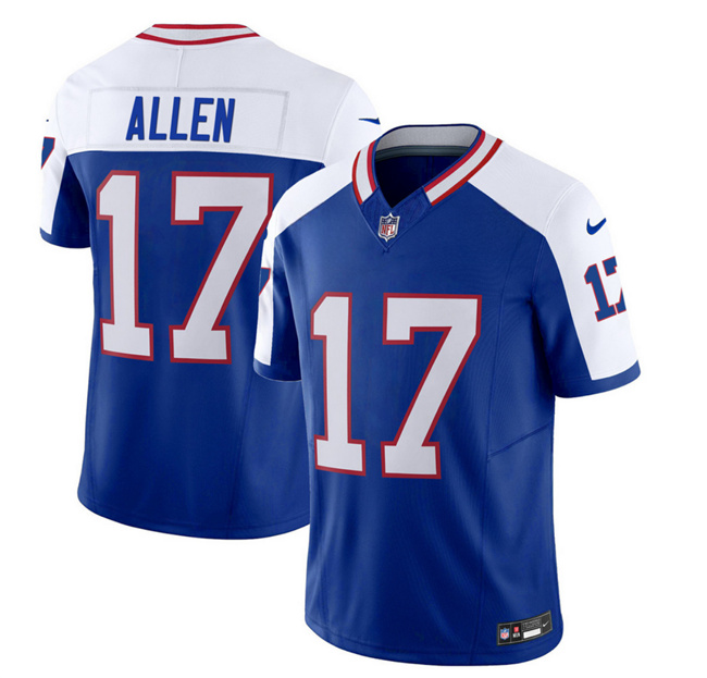 Men's Buffalo Bills #17 Josh Allen Blue/White 2023 F.U.S.E. Throwback Vapor Untouchable Limited Stitched Jersey