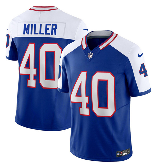 Men's Buffalo Bills #40 Von Miller Blue/White 2023 F.U.S.E. Throwback Vapor Untouchable Limited Stitched Jersey