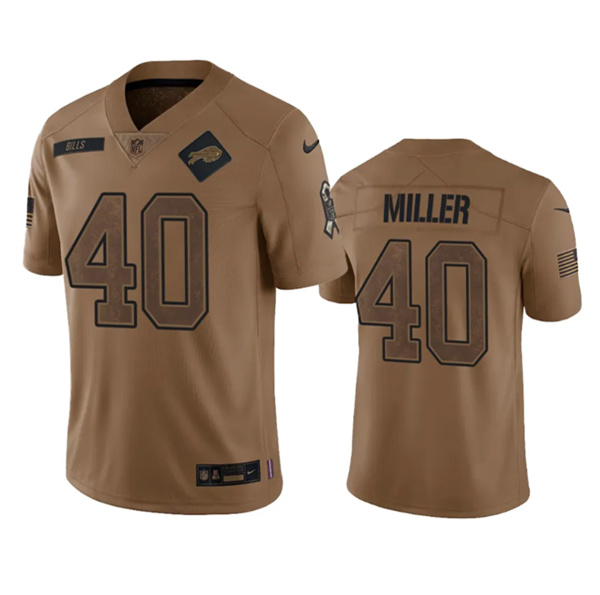 Men's Buffalo Bills #40 Von Miller 2023 Brown Salute To Service Limited Stitched Jersey