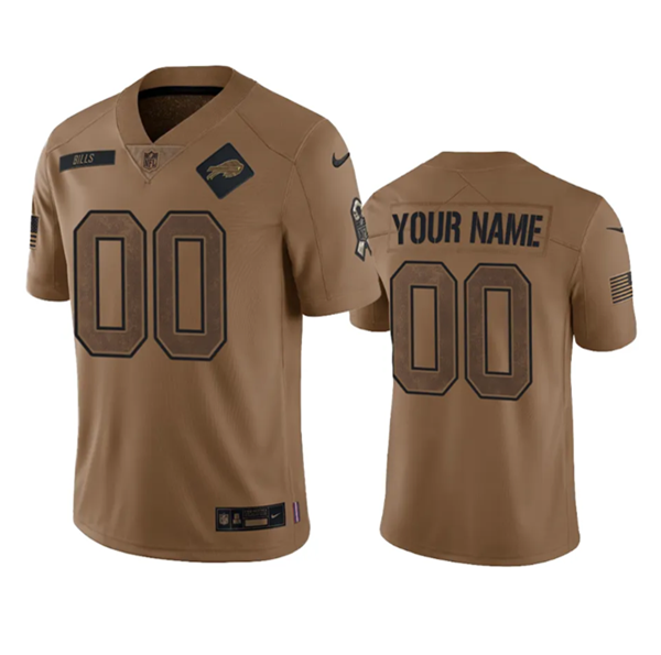 Men's Buffalo Bills Active Player Custom 2023 Brown Salute To Service Limited Stitched Jersey