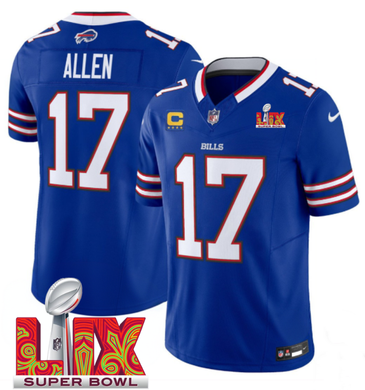 Men's Buffalo Bills #17 Josh Allen Royal F.U.S.E. 24/25 Super Bowl LIX With 4-star C Ptach Vapor Untouchable Limited Stitched Football Jersey