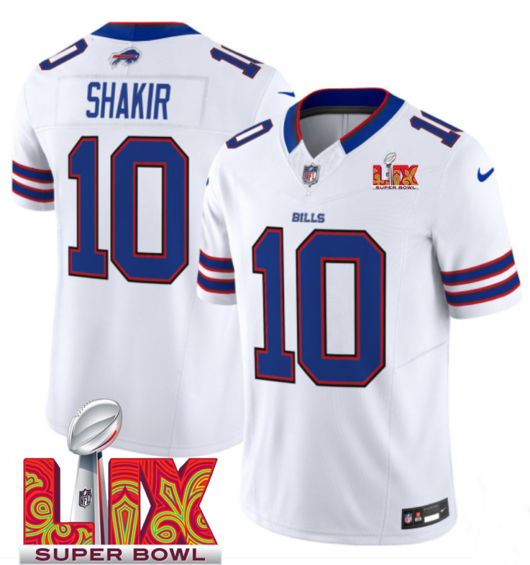 Men's Buffalo Bills #10 Khalil Shakir White F.U.S.E. 24/25 Super Bowl LIX Vapor Untouchable Limited Stitched Football Jersey Men's Buffalo Bills #10 Khalil Shakir White F.U.S.E. 24/25 Super Bowl LIX Vapor Untouchable Limited Stitched Football Jersey