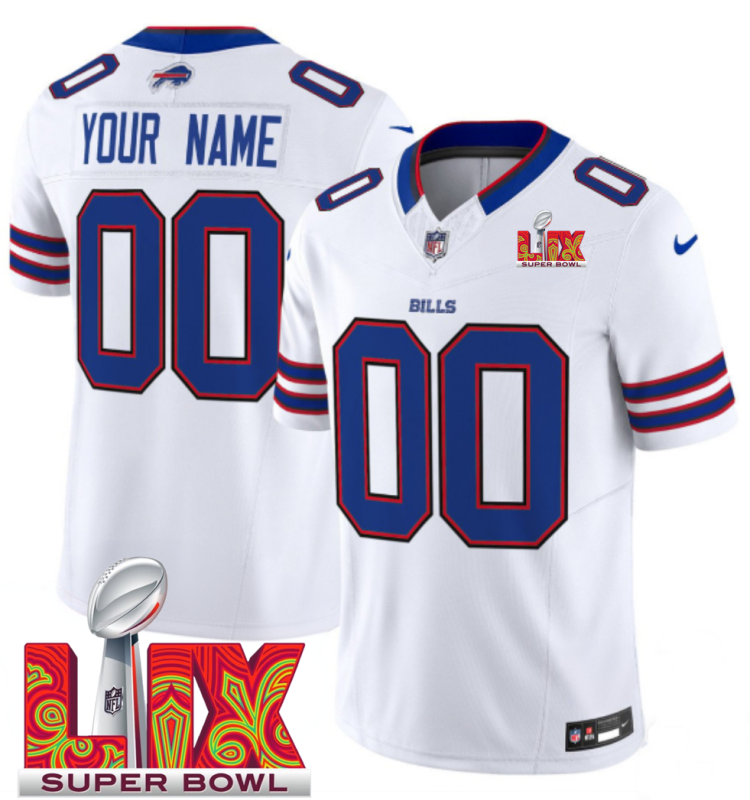 Men's Buffalo Bills Active Player Custom White F.U.S.E. 24/25 Super Bowl LIX Vapor Untouchable Limited Stitched Football Jersey Men's Buffalo Bills Active Player Custom White F.U.S.E. 24/25 Super Bowl LIX Vapor Untouchable Limited Stitched Football Jersey