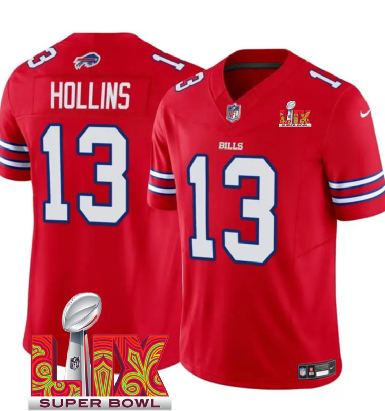 Men's Buffalo Bills #13 Mack Hollins Red F.U.S.E. 24/25 Super Bowl LIX Vapor Untouchable Limited Stitched Football Jersey Men's Buffalo Bills #13 Mack Hollins Red F.U.S.E. 24/25 Super Bowl LIX Vapor Untouchable Limited Stitched Football Jersey
