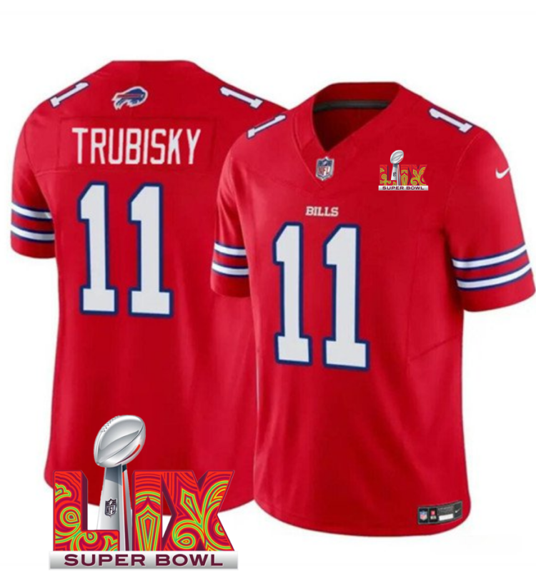 Men's Buffalo Bills #11 Mitch Trubisky Red F.U.S.E. 24/25 Super Bowl LIX Vapor Untouchable Limited Stitched Football Jersey Men's Buffalo Bills #11 Mitch Trubisky Red F.U.S.E. 24/25 Super Bowl LIX Vapor Untouchable Limited Stitched Football Jersey