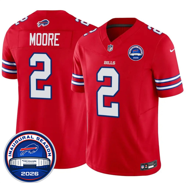 Men's Buffalo Bills #2 D.J. Moore Red F.U.S.E. 2026 Inaugural Season at Highmark Stadium Stitched Football Jersey Men's Buffalo Bills #2 D.J. Moore Red F.U.S.E. 2026 Inaugural Season at Highmark Stadium Stitched Football Jersey