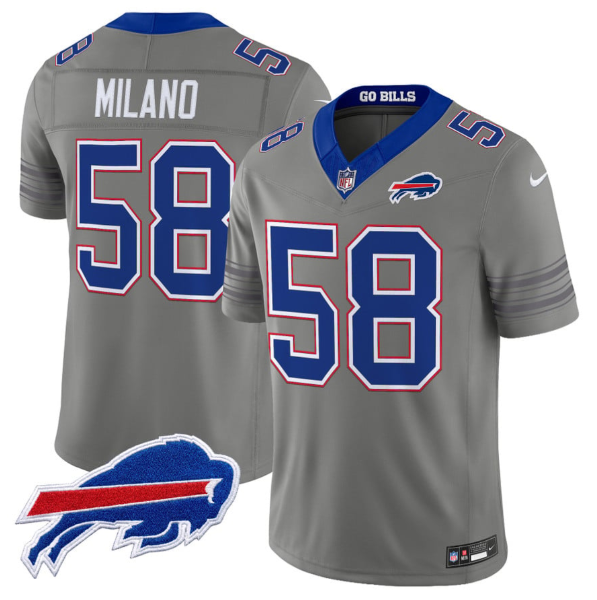 Men's Buffalo Bills #58 Matt Milano Gray F.U.S.E. 2026 Nickel City Vapor Stitched Football Jersey Men's Buffalo Bills #58 Matt Milano Gray F.U.S.E. 2026 Nickel City Vapor Stitched Football Jersey