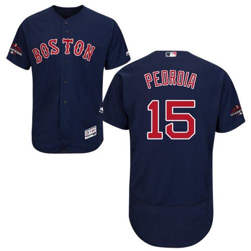 Red Sox #15 Dustin Pedroia Navy Blue Flexbase Authentic Collection 2018 World Series Champions Stitched MLB Jersey
