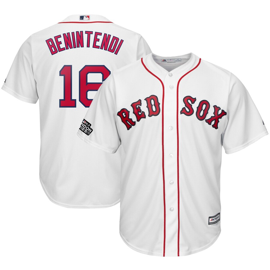 Boston Red Sox #16 Andrew Benintendi Majestic 2019 London Series Cool Base Player Jersey White