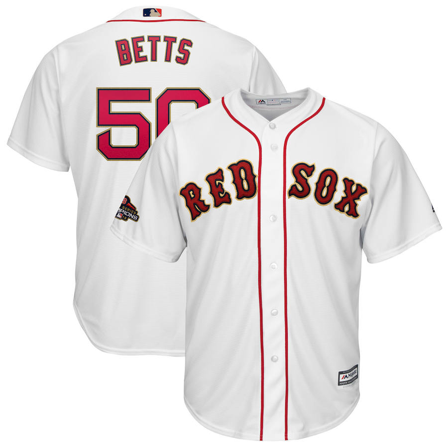 Boston Red Sox #50 Mookie Betts Majestic 2019 Gold Program Cool Base Player Jersey White