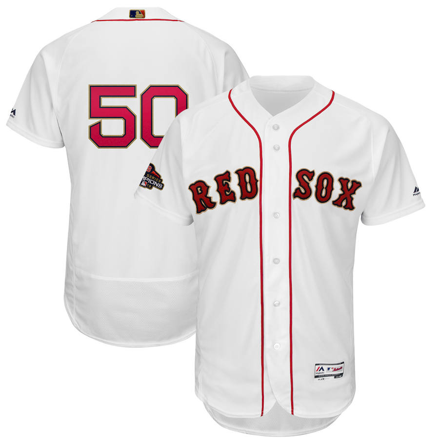Boston Red Sox #50 Mookie Betts Majestic 2019 Gold Program Flex Base Player Jersey White