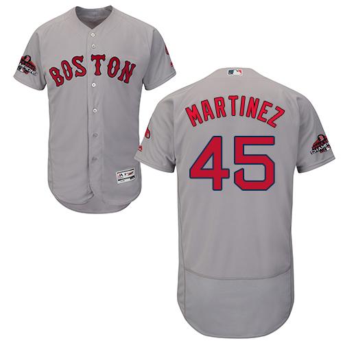 Red Sox #45 Pedro Martinez Grey Flexbase Authentic Collection 2018 World Series Champions Stitched MLB Jersey