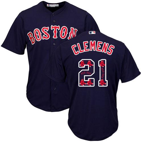 Red Sox #21 Roger Clemens Navy Blue Team Logo Fashion Stitched MLB Jersey