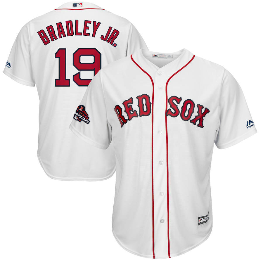 Boston Red Sox #19 Jackie Bradley Jr. Majestic 2018 World Series Champions Team Logo Player Jersey White
